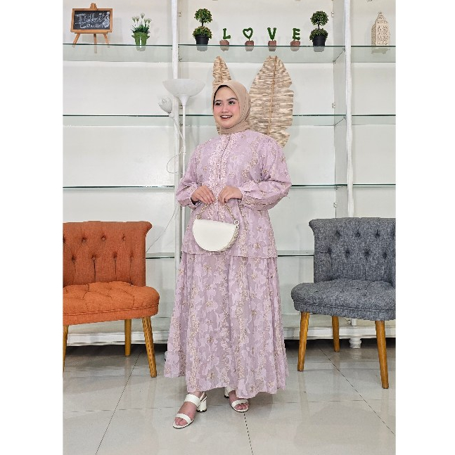 Setelan Rok Bordir Adem Lengan Panjang Bahan Organza Premium