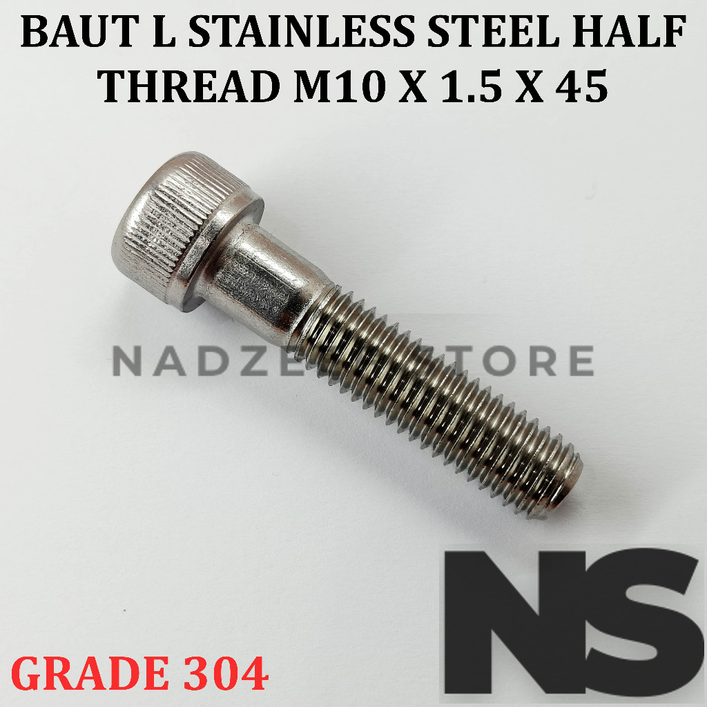 Baut L M10x45 M10 x 45 Half Drat Stainless Steel 304