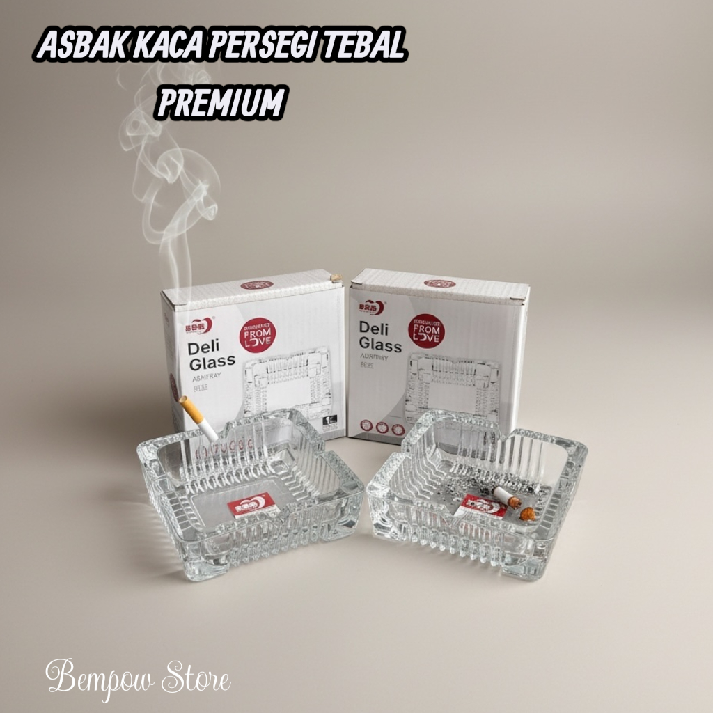 Asbak Kaca Crystal Bahan Kaca Tebal Premium  / Asbak Persegi / Souvenir
