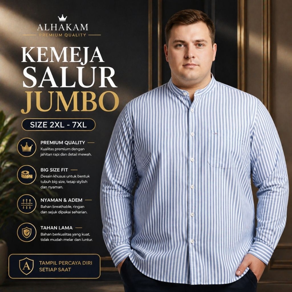 Kemeja salur panjang jumbo pria big size xxxl xxxxxl Atasan kemeja casual premium big size 7xl 6xl