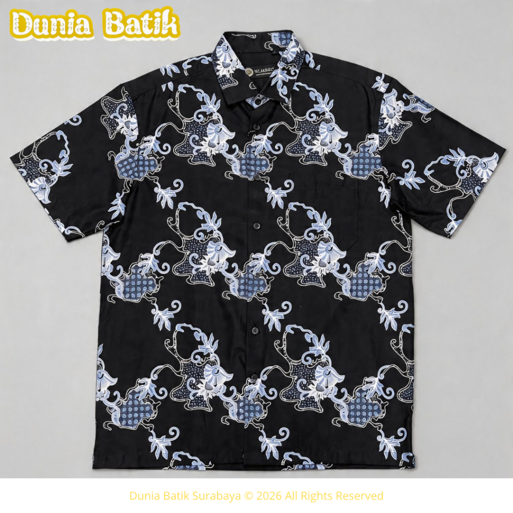 V4 Classic - Kemeja Batik Hitam Lengan Pendek Reguler Fit Bahan Premium 0006