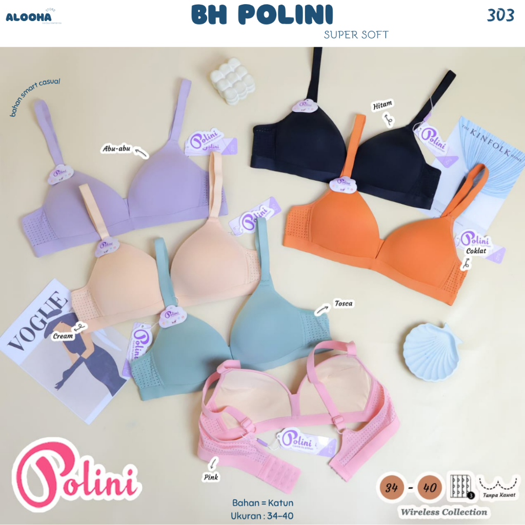 BH POLINI 303 ; G222 ukuran 36-42 Aneka Warna Polos kait 3 /  Pakaian Dalam - ANITA