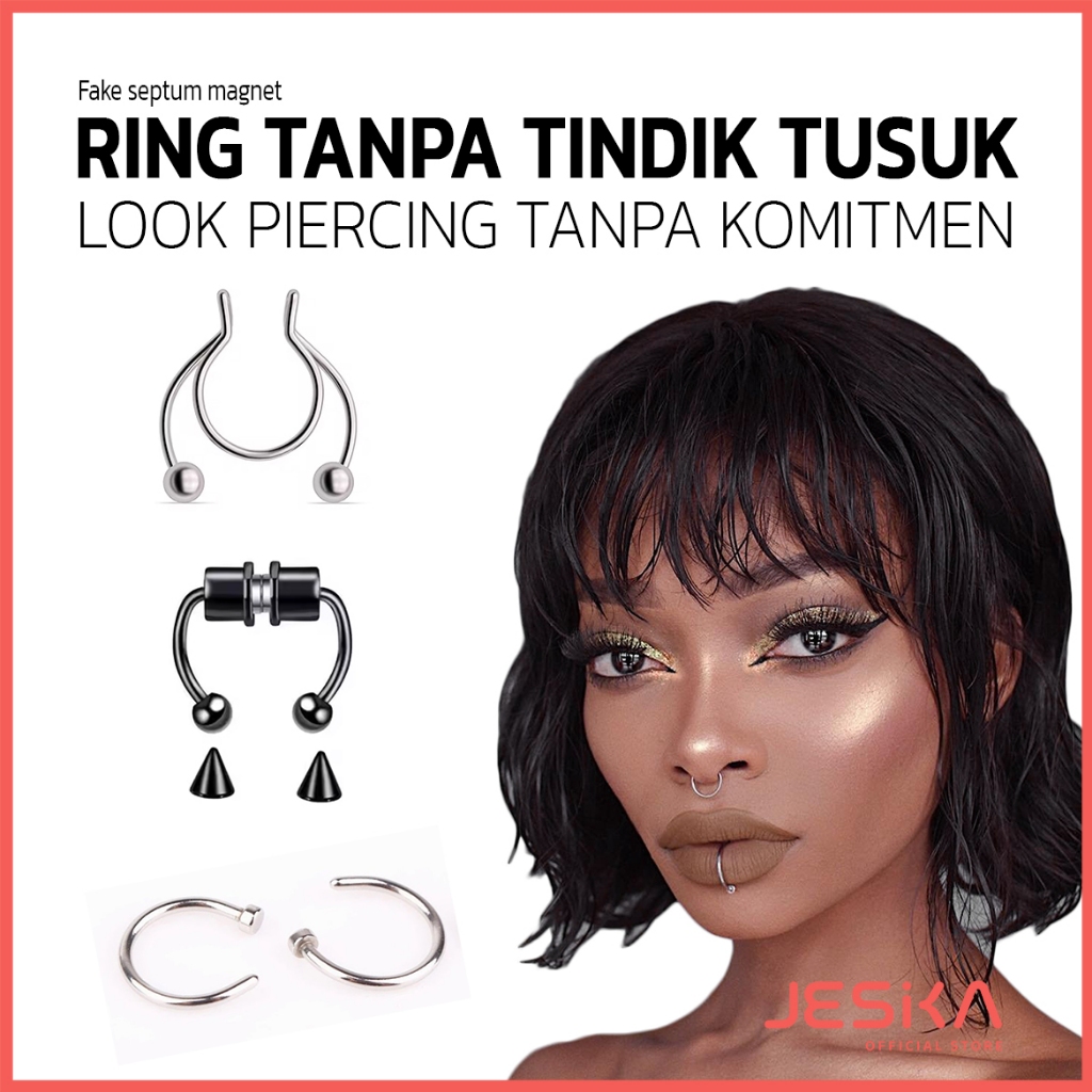 Piercing ring tanpa tindik untuk hidung idung bibir magnet jepit lepas pasang Wanita pria magnetic f