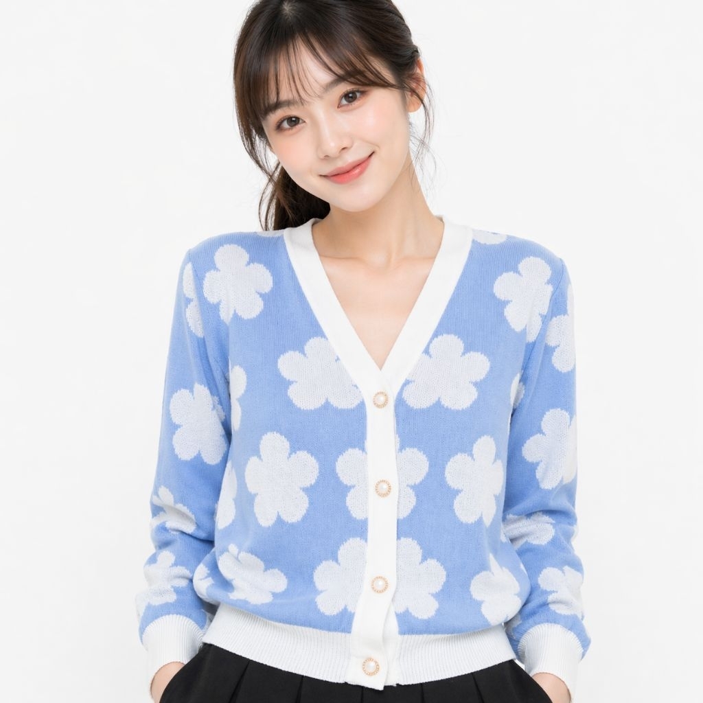Urban Flower Cardigan / Cardy Rajut Motif Flower / Sweater Wanita