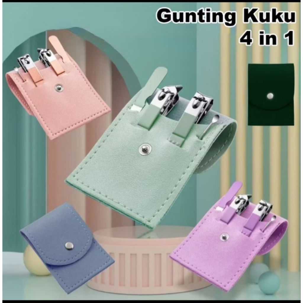Gunting Kuku Set Lengkap 4 in 1 Alat Manicure Pedicure Gunting Kuku Set Dompet Lengkap