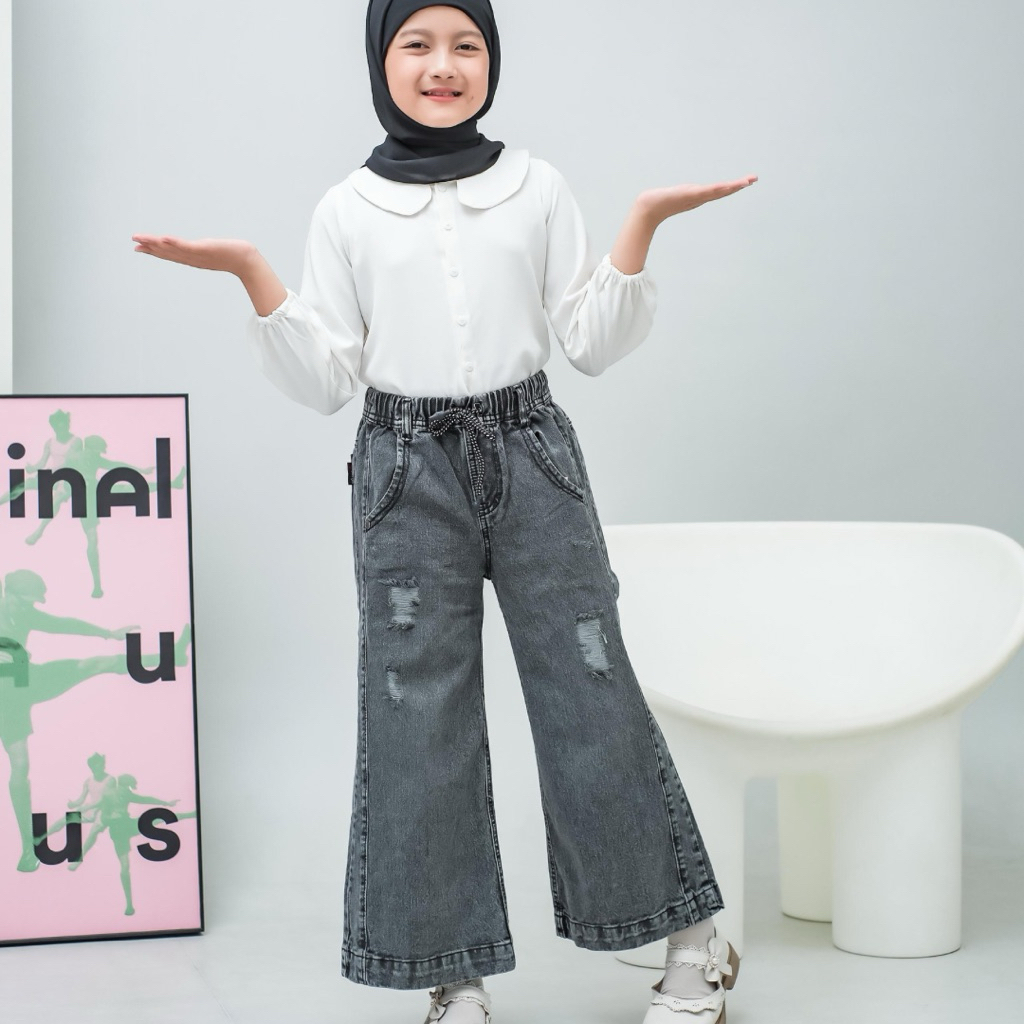 celana Skena anak perempuan Fleegia Skena Destroy Jeans Hitam