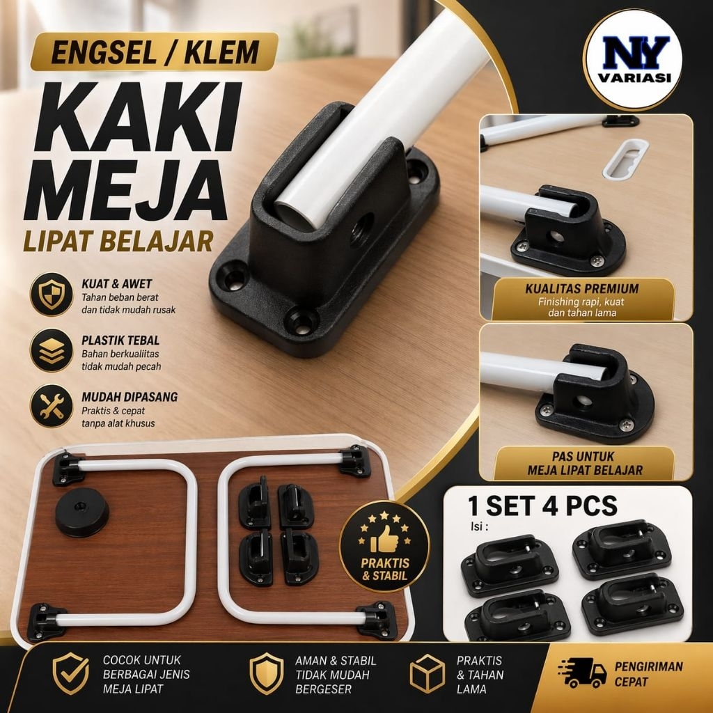 Klem Meja Belajar Lipat Plastik Kuat 4 Pcs