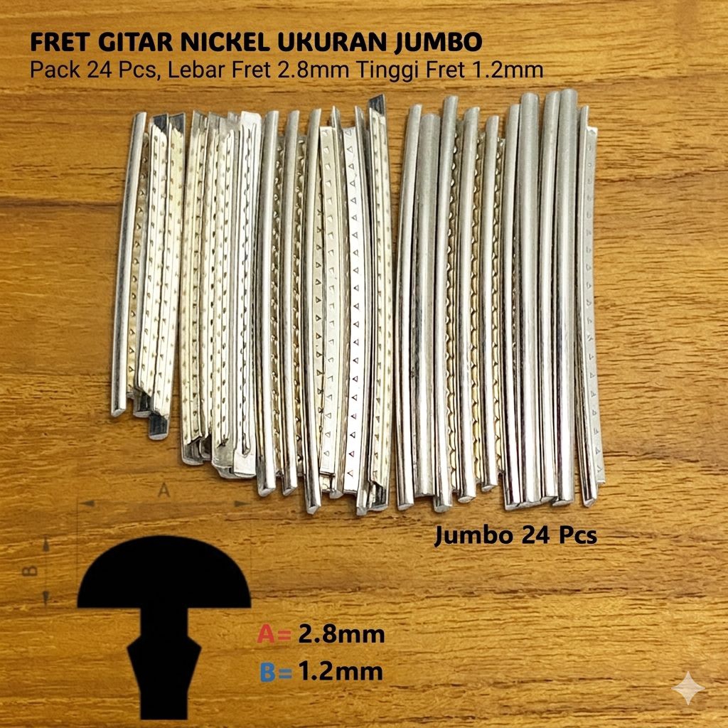 Fret Gitar Elektrik Akustik 2,8mm 24 Fret Nickel Ukuran Jumbo