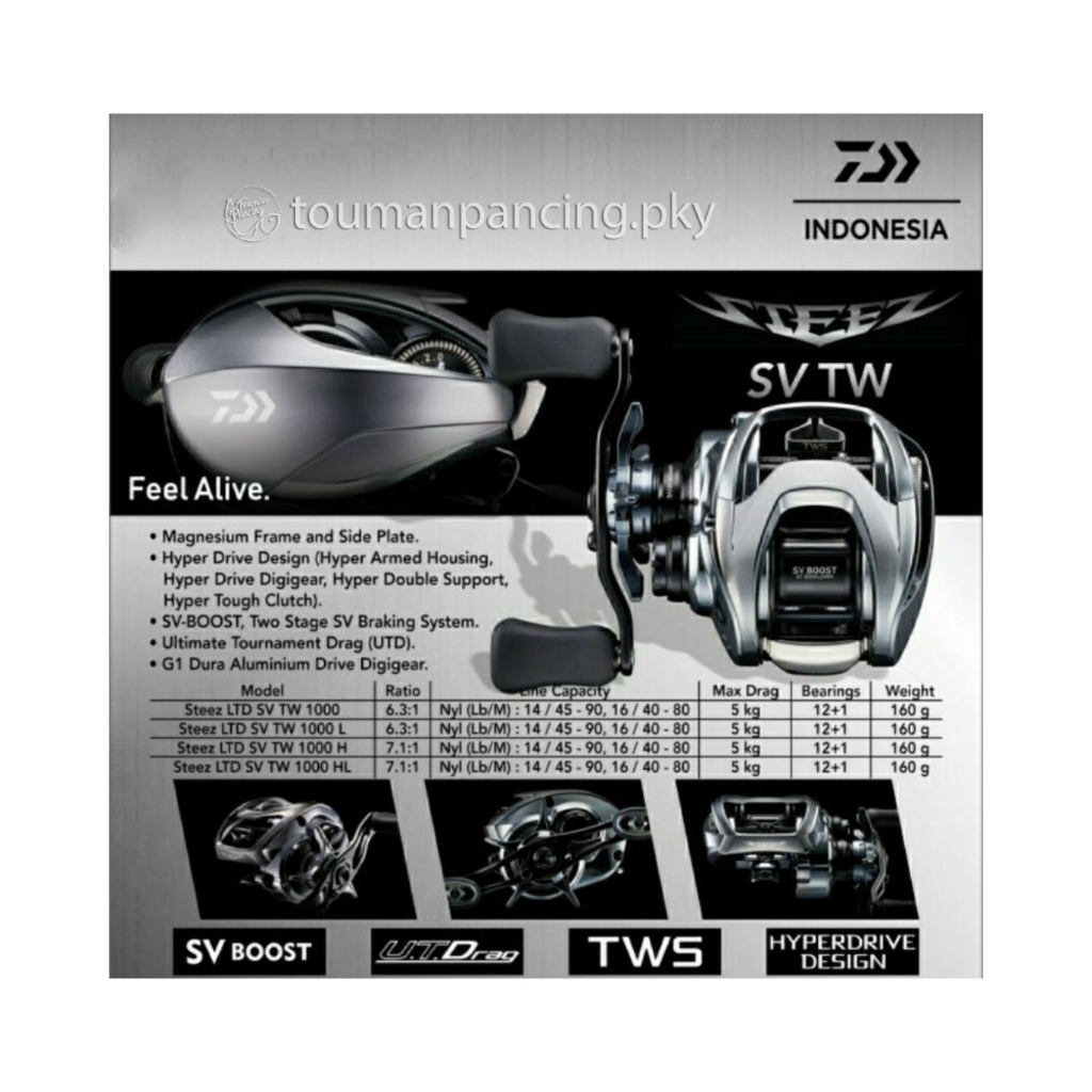 Touman Pancing Daiwa Steez Limited SV TW 1000HL Reel Baitcasting BC 12+1 BB Magnesium Frame Japan