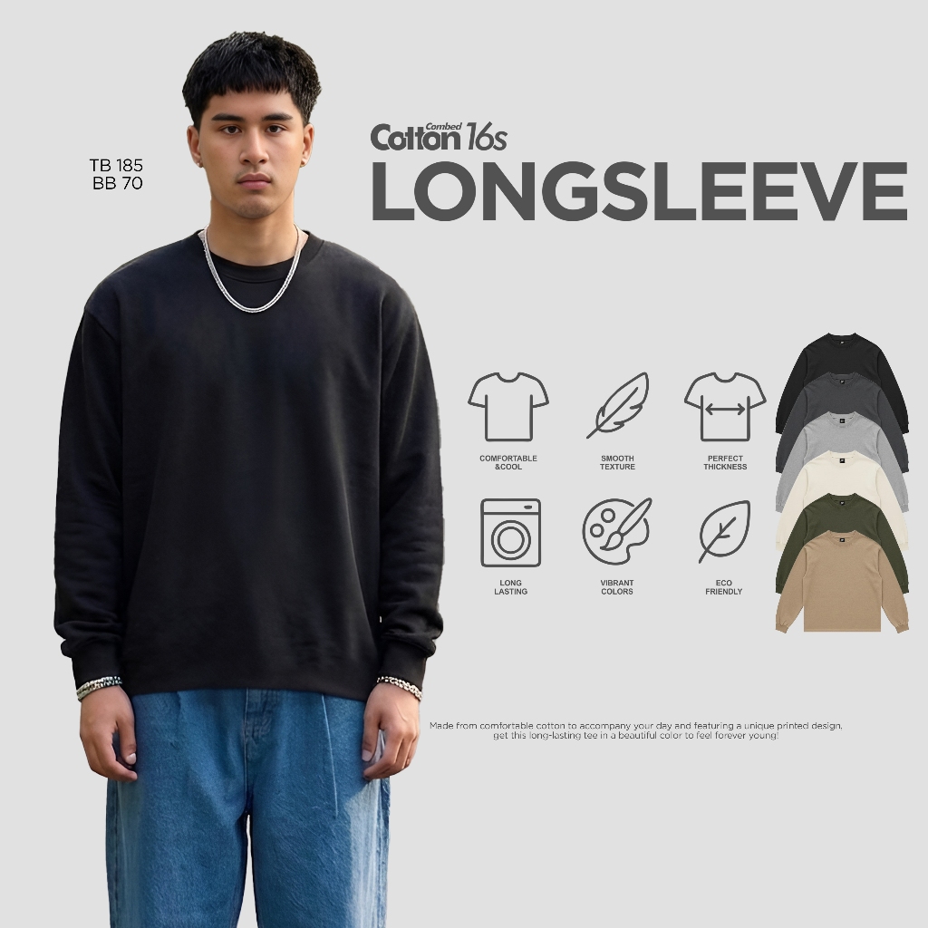 Benidson Kaos Polos Boxy Longsleeve Lengan Panjang Pria