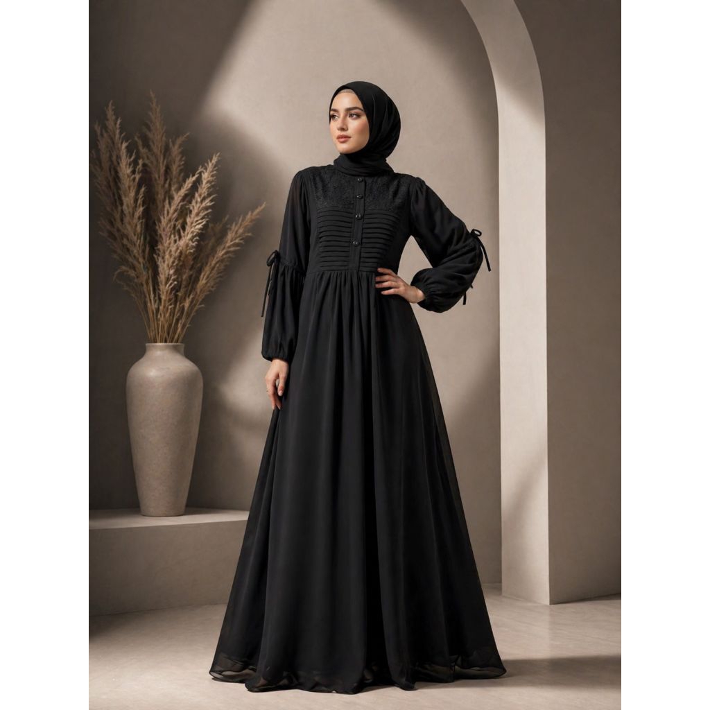 Gamis Putih Wanita Kekinian Dress Muslimah Simple Mewah