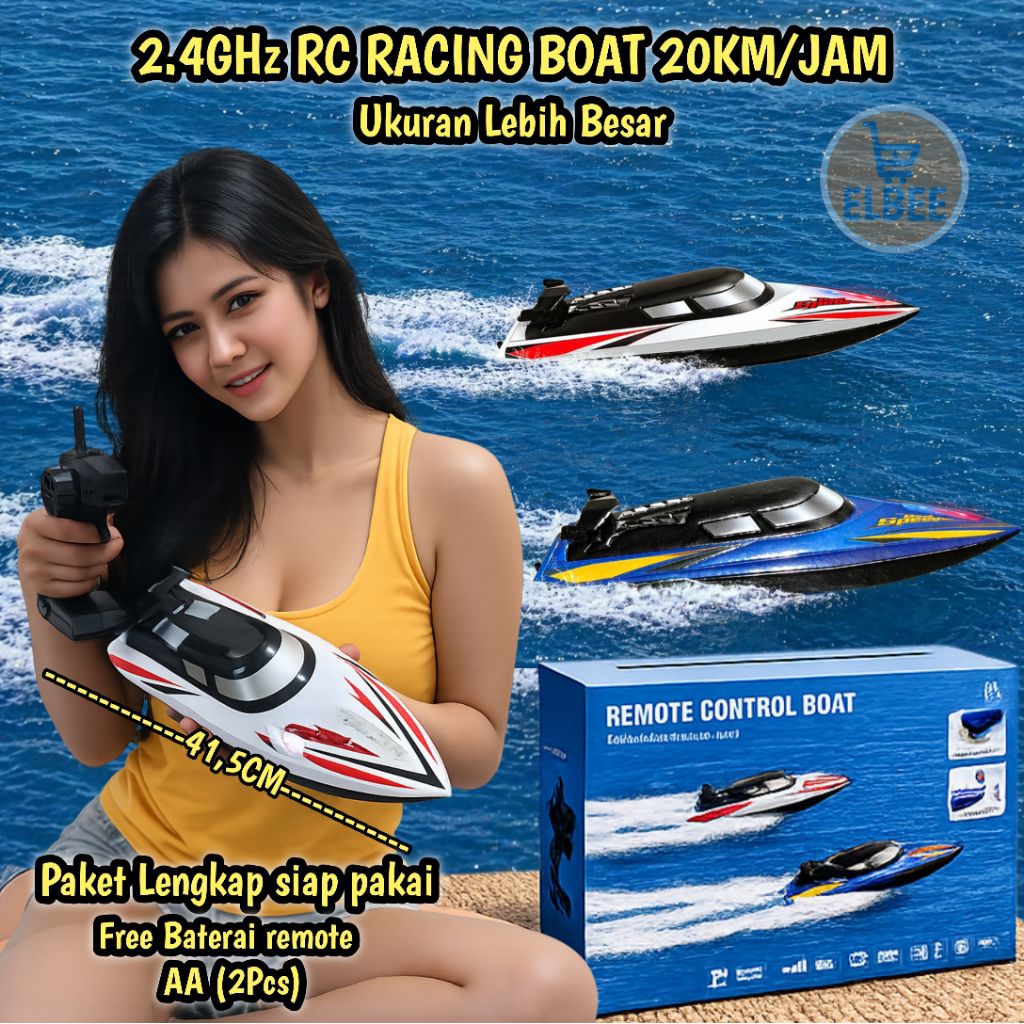 RC Speed Boat Racing mainan Perahu Kendali Jarak Jauh, Perahu RC 20km/jam 2.4GHz Ukuran Besar