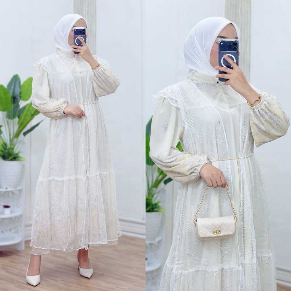 LIBUNCA  BOUTIQUE - Midi Dress Wanita Muslim Krah Shanghai  Busui. Bahan Ceruty Babydoll Premium Set
