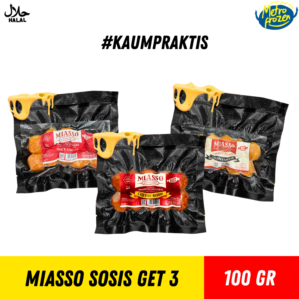 PAKET MIASSO Sosis Cheese Bomb, Cheese Truffle, Spicy Cheese 100gr