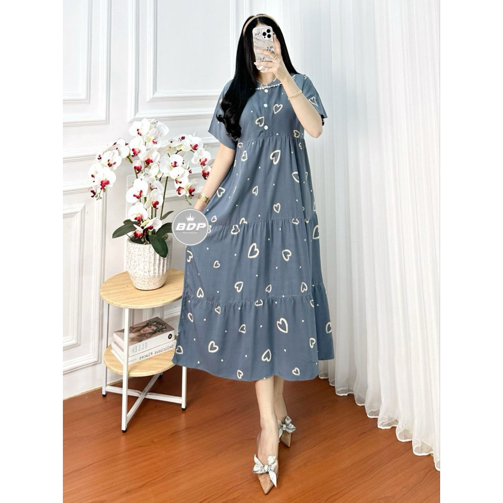 Daster Rayon Susun Motif kerah Motif Pita Tali Dian Putri