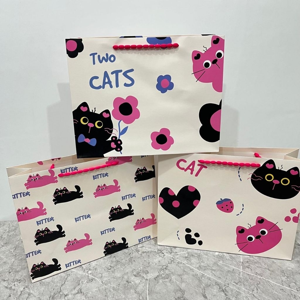Paper Bag Tebal / Tas Kado Kucing Pink Lucu Tas Kado Ulang Tahun Premium