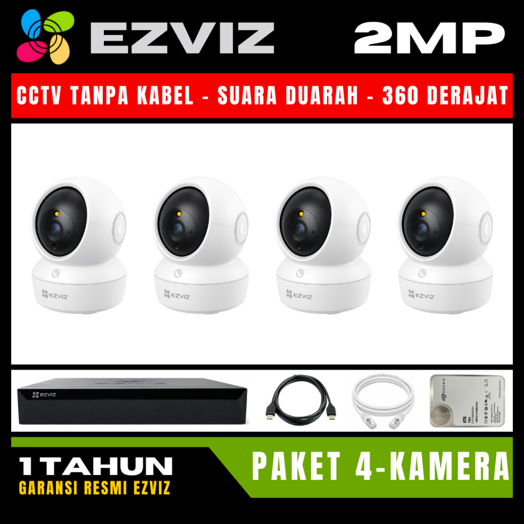 Paket CCTV EZVIZ 2MP 4 Channel 4 Kamera CCTV WIFI Camera Wireless Kamera Wifi