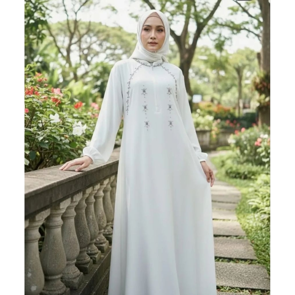 Ayesha Abaya Dress Polos Varisi Payet Mutiara Gamis Bahan Ceruty Babydoll Ada Ukuran M XL XXL