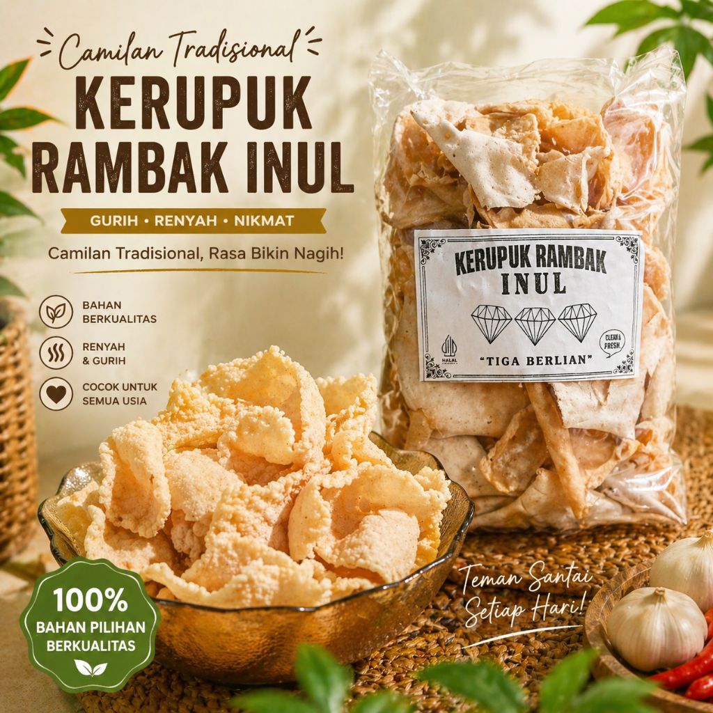 [MURAH MERIAH] KERUPUK RAMBAK INUL “TIGA BERLIAN” | KERUPUK KULIT SAPI ASLI | RENYAH & GURIH