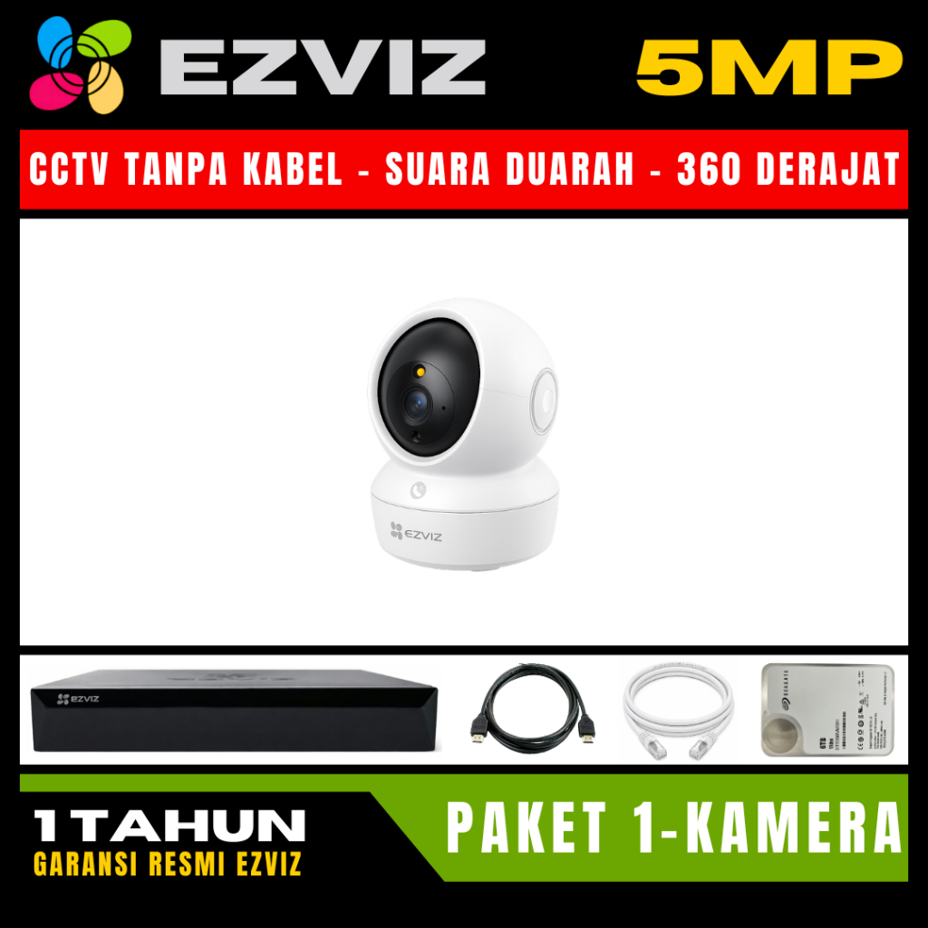 Paket CCTV EZVIZ 5MP 4 Channel 1 Kamera CCTV WIFI Camera Wireless Kamera Wifi