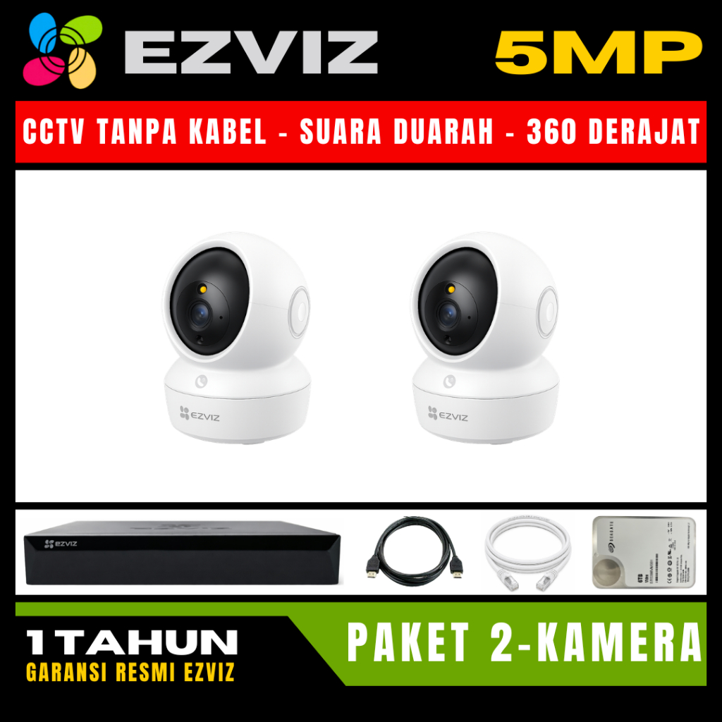 Paket CCTV EZVIZ 5MP 4 Channel 2 Kamera CCTV WIFI Camera Wireless Kamera Wifi