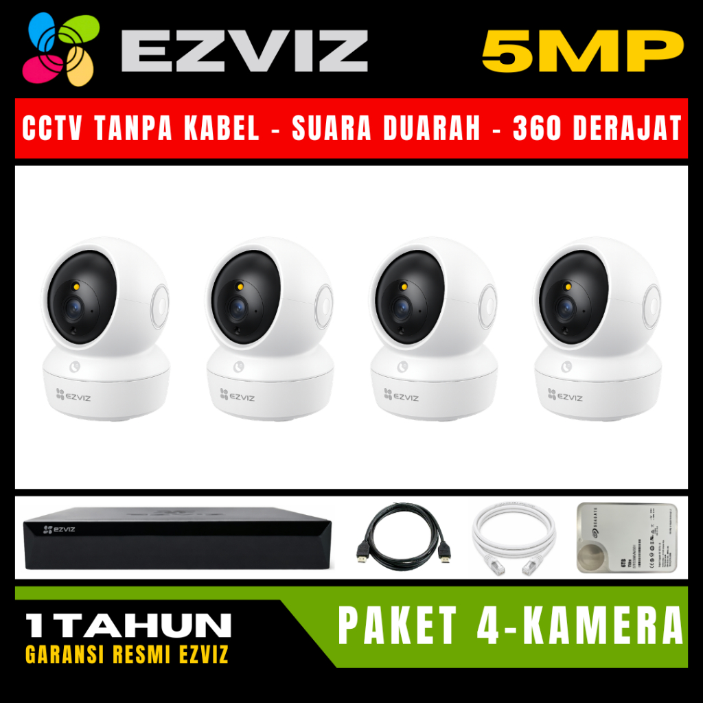 Paket CCTV EZVIZ 5MP 4 Channel 4 Kamera CCTV WIFI Camera Wireless Kamera Wifi