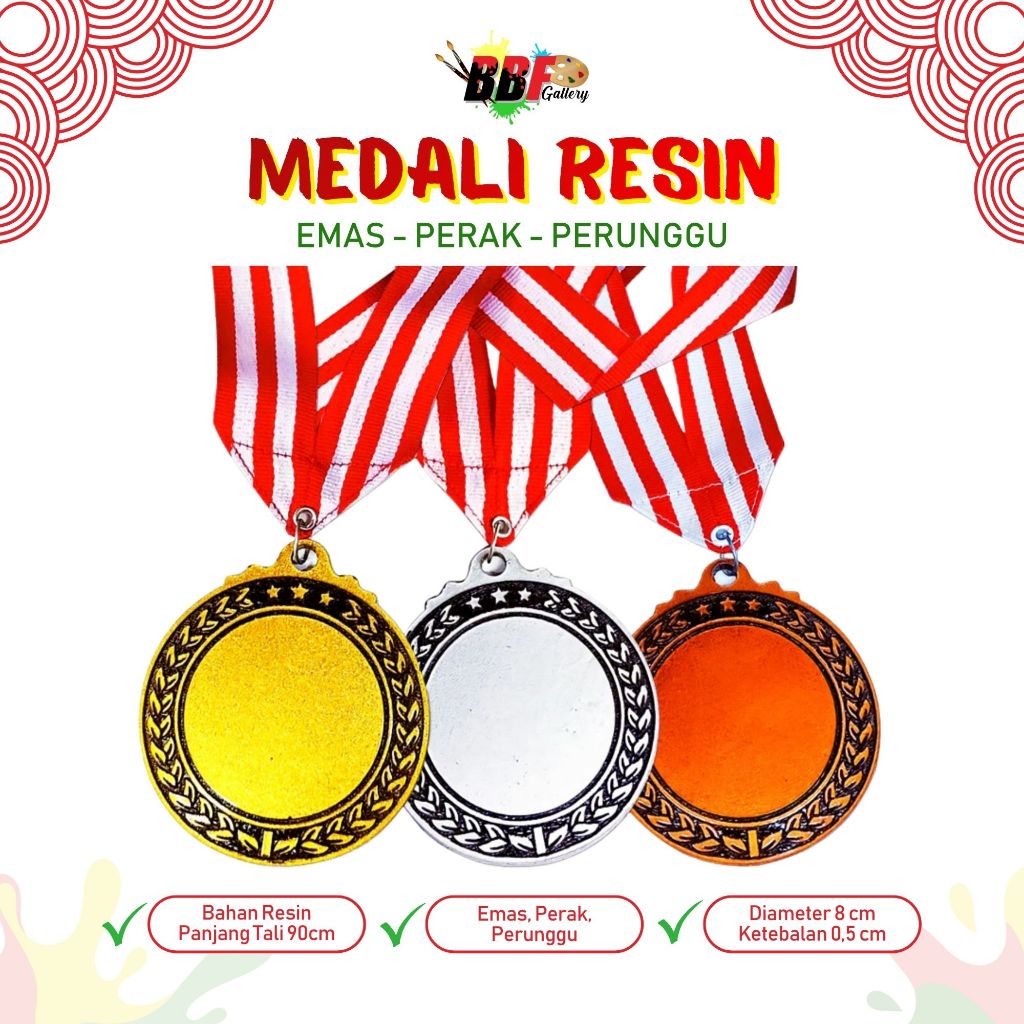 Medali Lomba Kejuaraan Murah Warna Emas Perak Perunggu Plus Tali Merah Putih Medalion Mendali Custom