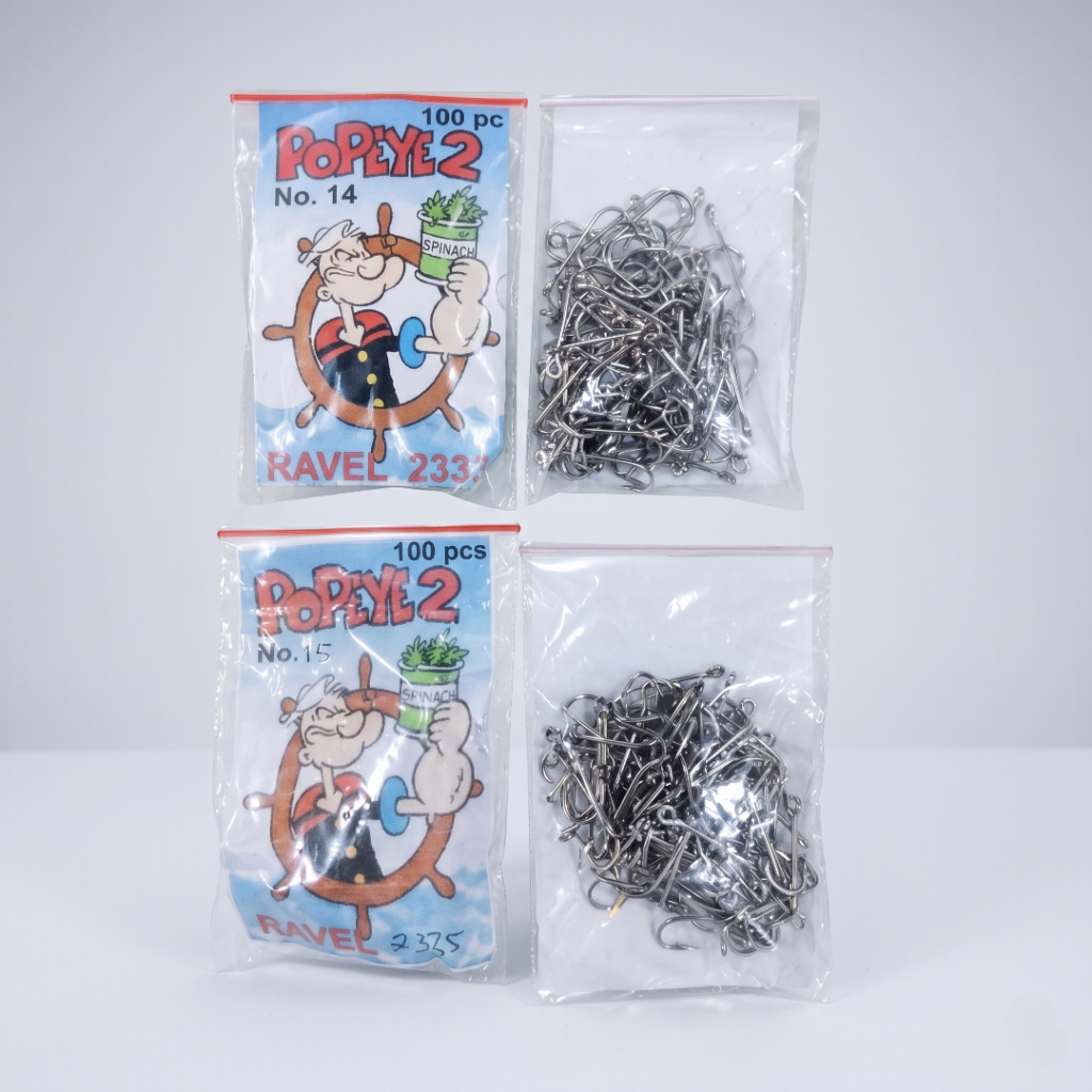Mata Kail Popeye 2335 Putih (Isi 100pcs) - Kail Pancing Carbon Putih Tajam & Kuat Berbagai Ukuran