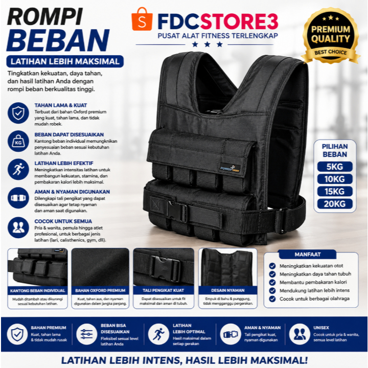POTENCE Adjustable Weighted Vest 35kg Wrist & Ankle Weight Weighted Vest 15 kg Rompi Jacket Adjustab