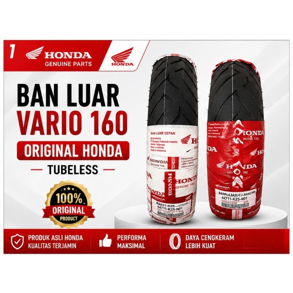 Ban Luar Tubles Vario 160 K2S-N01 Original Honda AHM Tubeless 110/80-14 & 120/70-14 Ban Depan Belaka