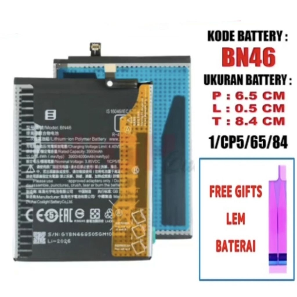 Baterai Redmi 7 / Redmi Note 8 BN46 ORI + LEM ADHESIVE