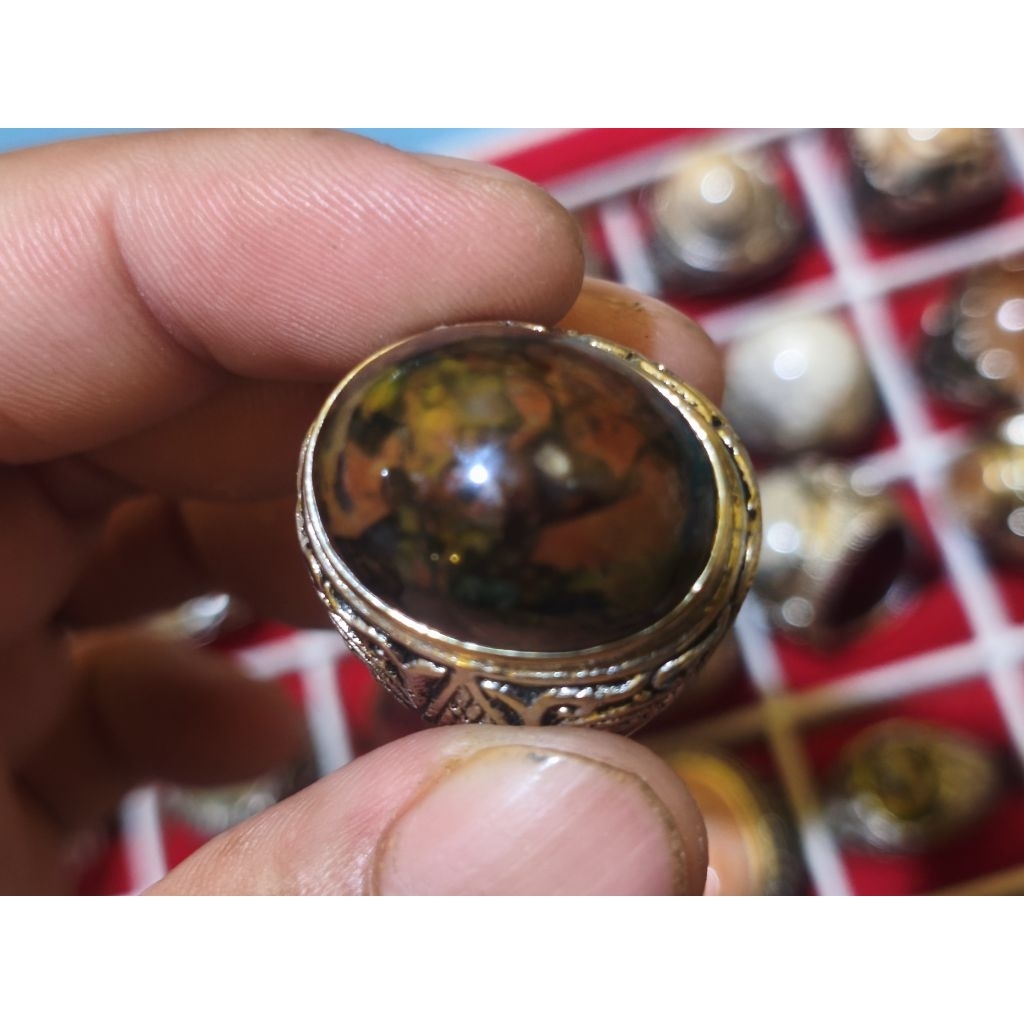 Cincin Batu Akik Pancawarna Klawing