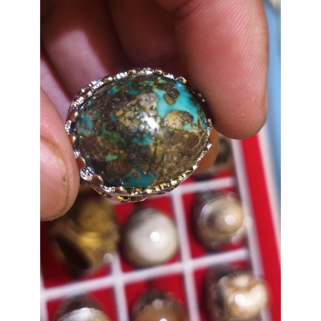 Cincin Batu Akik Pirus Persia Badar Besi