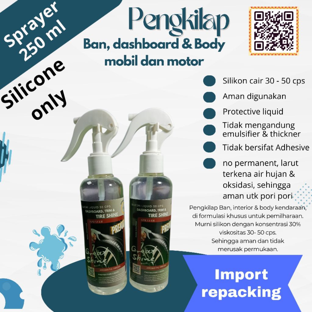 Pengkilap ban Semir ban cair mobil motor , silikon 50 cps, spray, premium