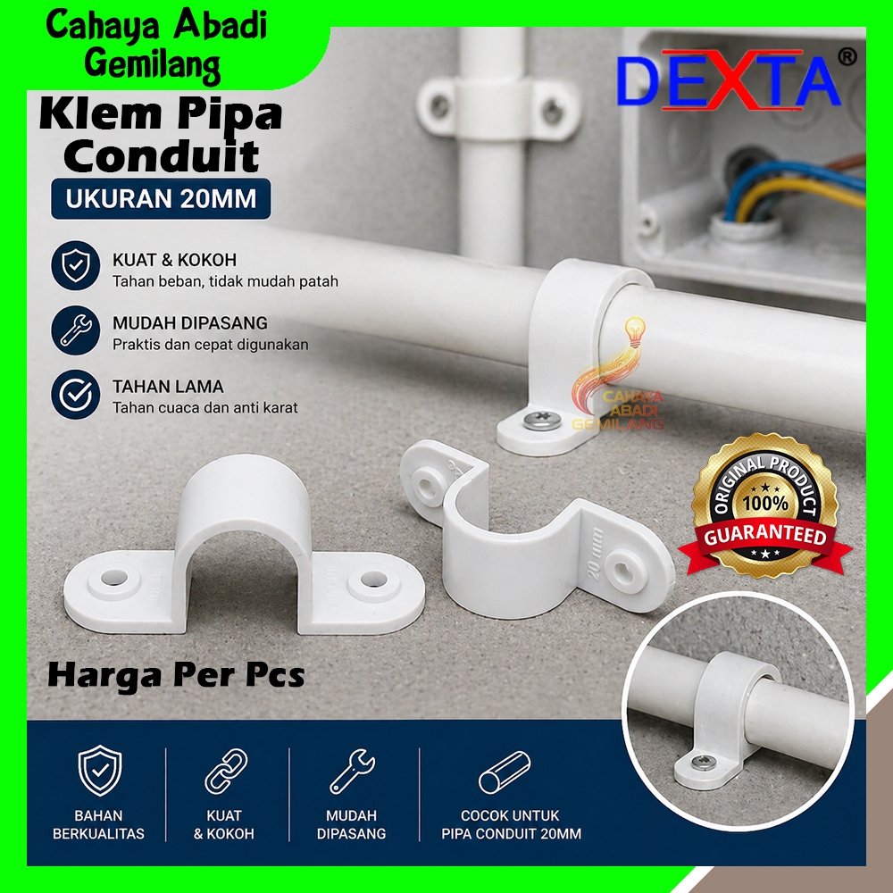 Klem Conduit Pipa 20mm Dexta / Klem Pipa konduit / Klem U Style Clamp Conduit 20mm Putih / Klem Penj