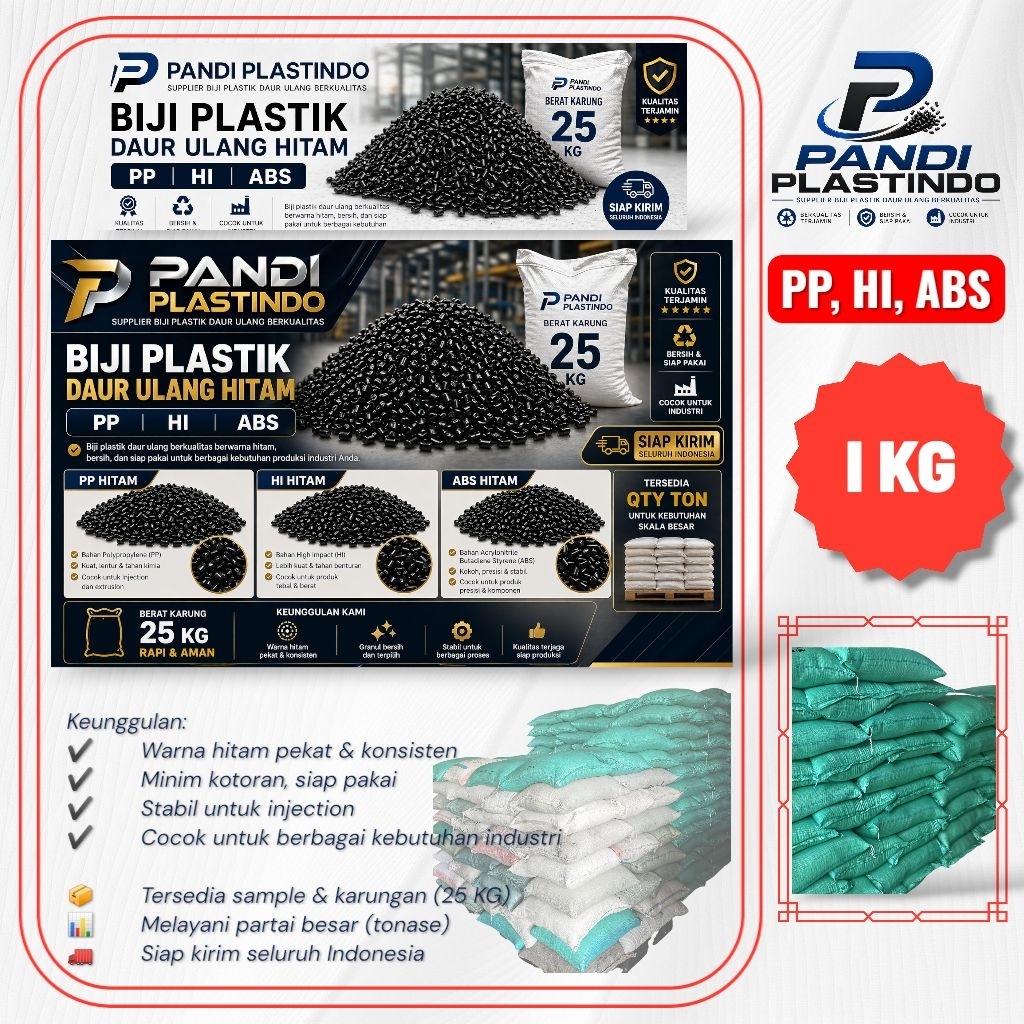 Biji Plastik Daur Ulang Hitam PP HI ABS Premium | Granul Plastik Injection Berkualitas | Supplier In