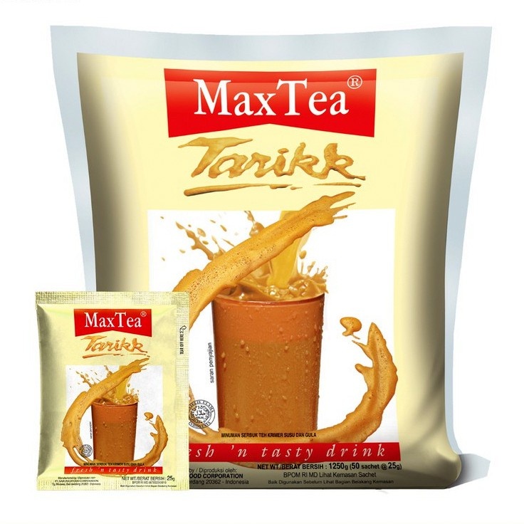 MAXTEA TEH TARIK PACK ISI 50 SACHET - Teh susu Instan 25 gr kemasan pak dus box kardus karton