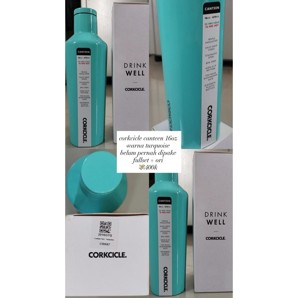 tumbler corkcicle 16oz 475ml turquoise