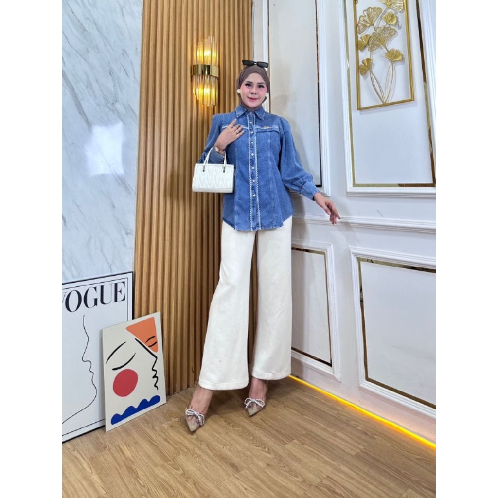 ADIVA JEANS ~ ATASAN KEMEJA JEANS WANITA // KEMEJA JEANS WANITA DEWASA POLOS // JEANS WANITA LENGAN 