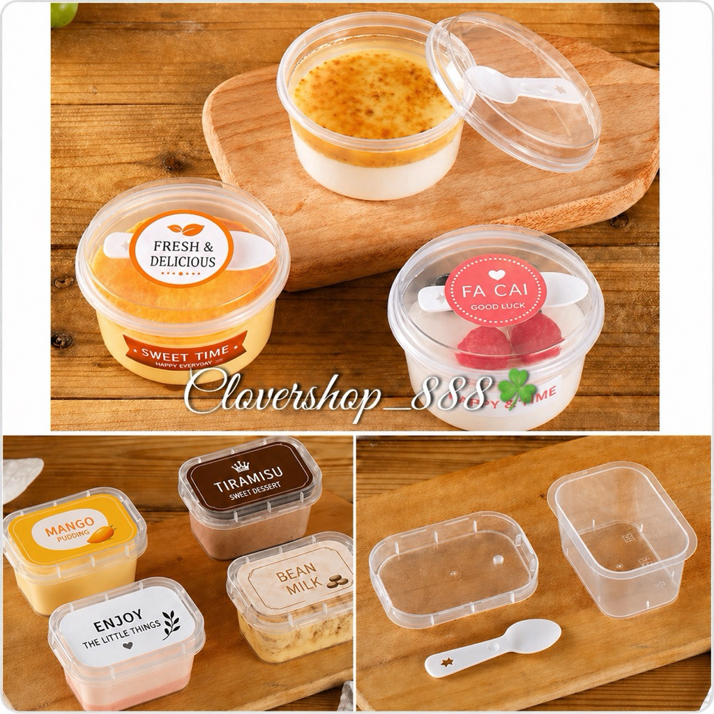 10pcs PREMIUM KOREAN  CUP / Cup Bulat Kotak +  Sendok / Cup Kotak Sendok / Kotak dessert