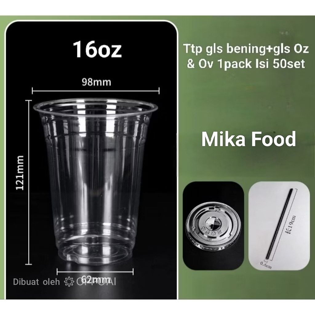 Tutup Datar Bening+ Gelas plastik Isi 50set Pop Ice Juice Cup Ukuran 10oz 12oz 14oz 16oz 18oz 22