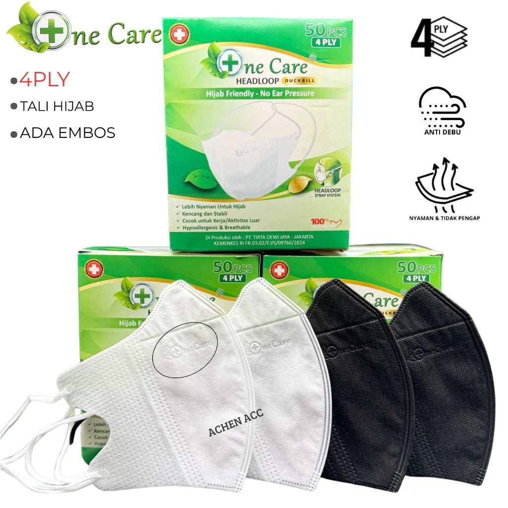 Masker Duckbill Hijab One Care 4Ply 50Pcs Duckbill Headloop