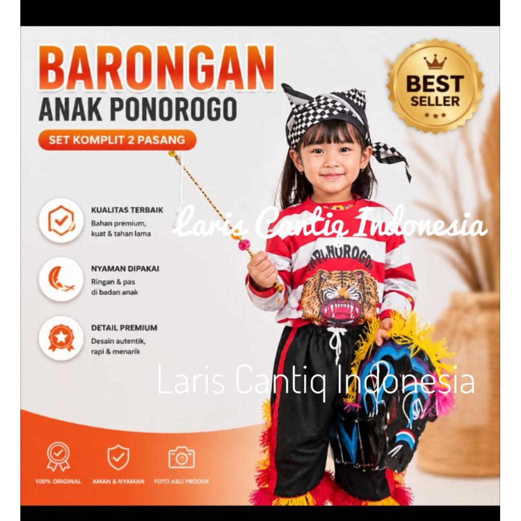 Set Reog Anak Kuda Lumping Bambu Pecut Mainan Udeng Jaranan Segitiga Kostum Lengkap