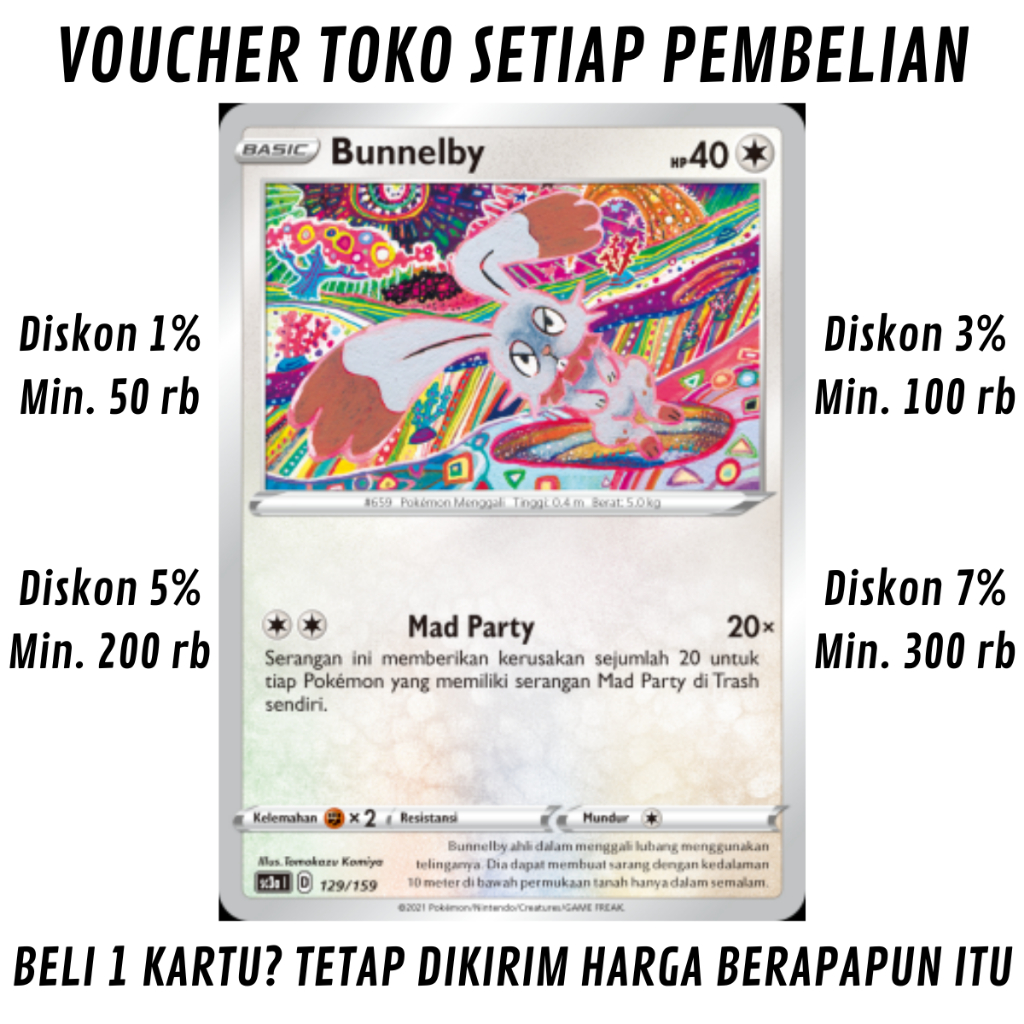 [S10%] Kartu Pokemon TCG Bahasa INDONESIA KONDISI NM (NEAR MINT) = PSA 7 Bunnelby Koleksi VMAX Berki