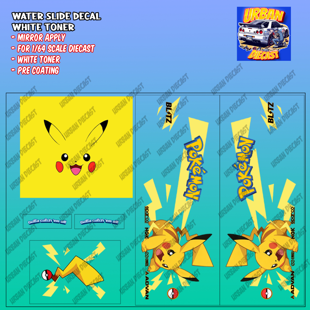 Decal hot wheels itasha pokemon pikachu [white toner]