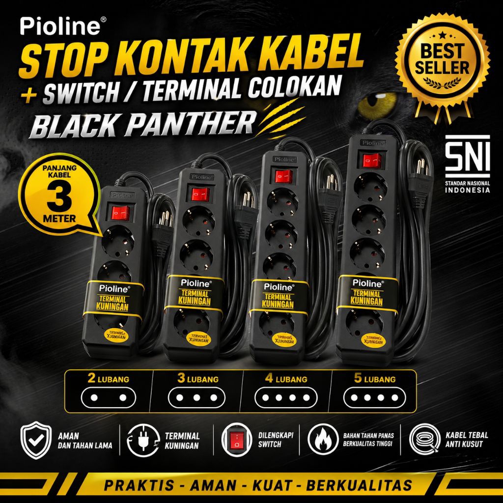 STOP KONTAK KABEL + SWITCH PIOLINE BLACK PANTHER