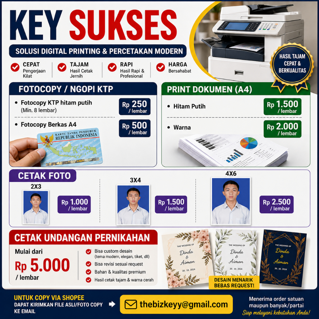 Jasa Fotocopy Print Cetak Foto dan Undangan Pernikahan Murah Key Sukses Cepat dan Berkualitas