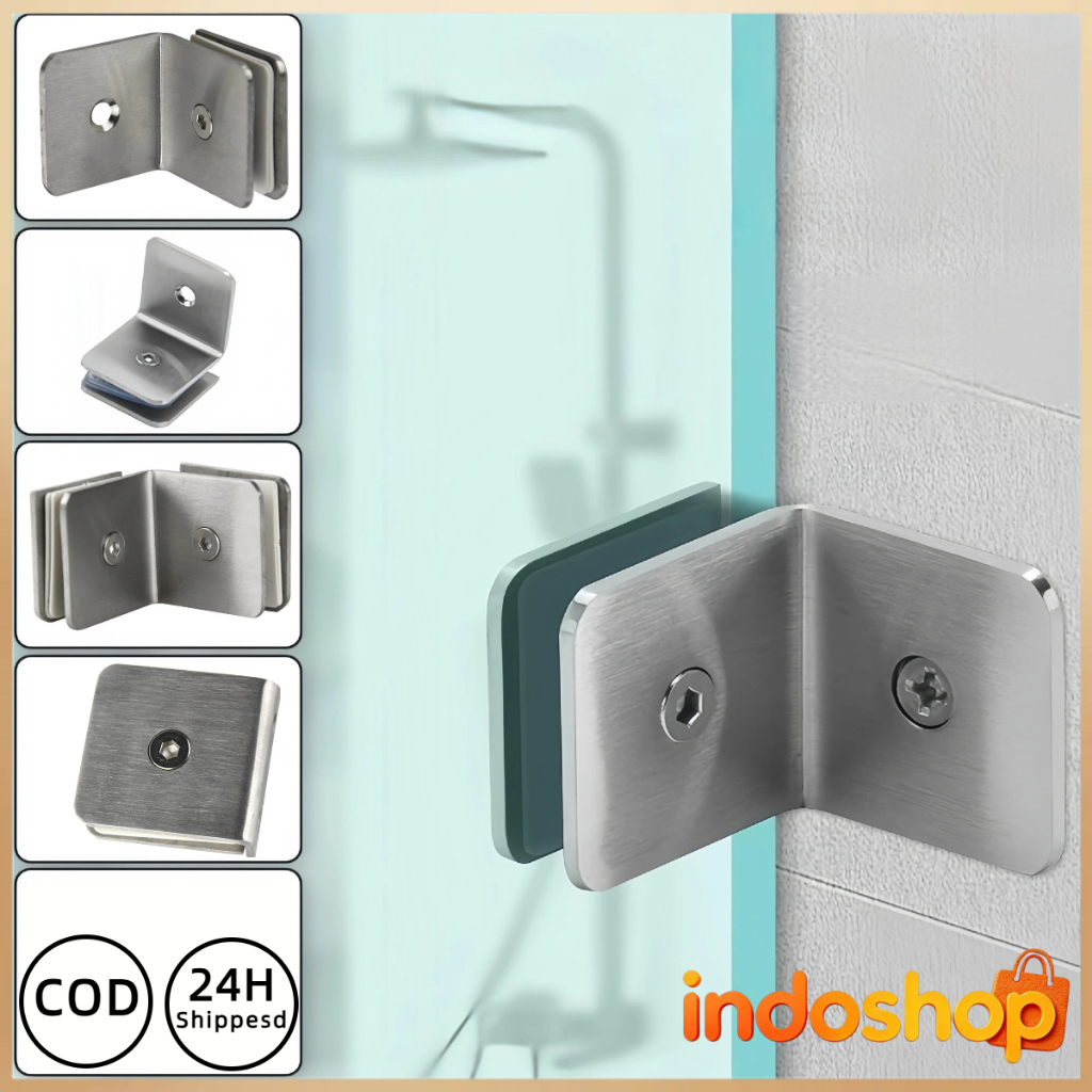Penjepit Kaca Jepitan Kaca Dinding Glass Clip Stainless Steel, Klip Siku L 0° 90° 180° Connector Kac