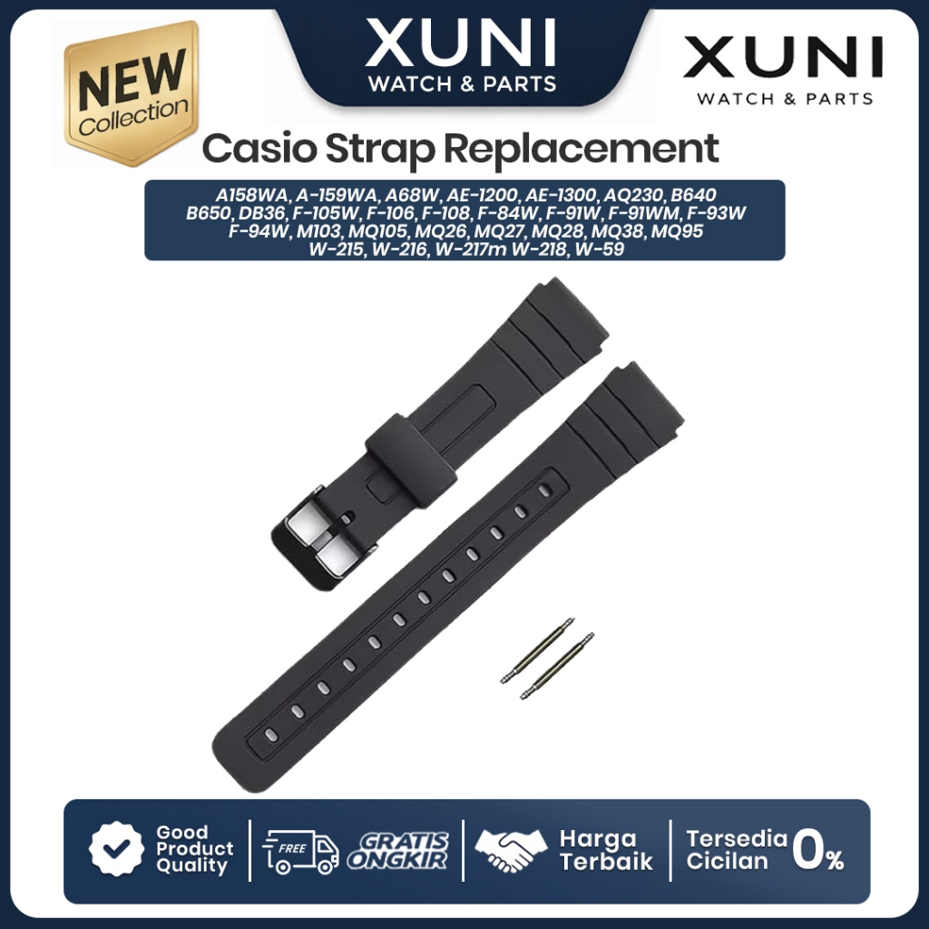 Tali Karet Rubber Strap Jam Tangan Casio A158WA A159WA A68W AE-1200 AE-1300 AQ230 B640 B650 DB36