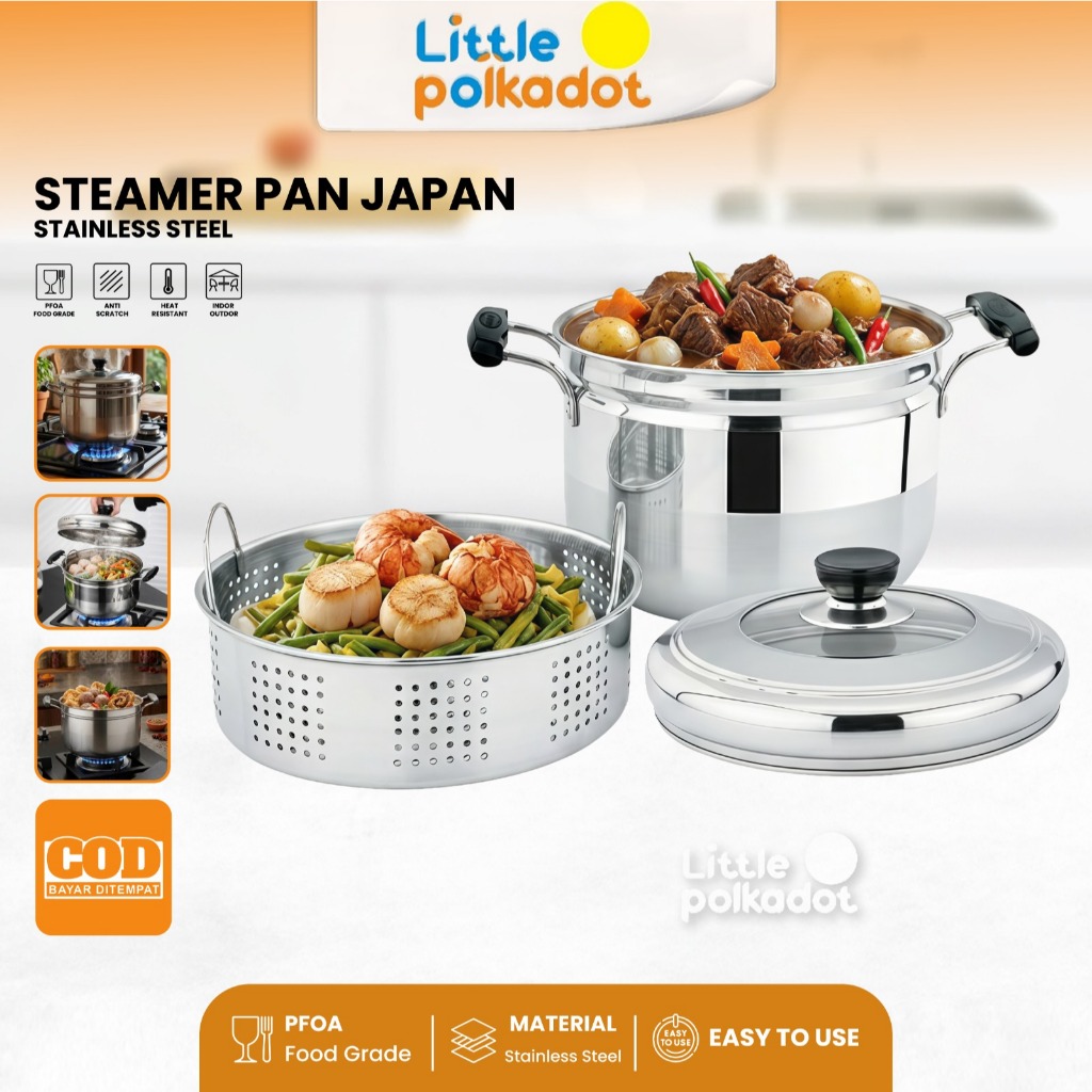 Littlepolkadot Panci Kukus 2 Susun/Panci Kukus Stainless Steel Dandang Panci Steamer Langseng Sarang